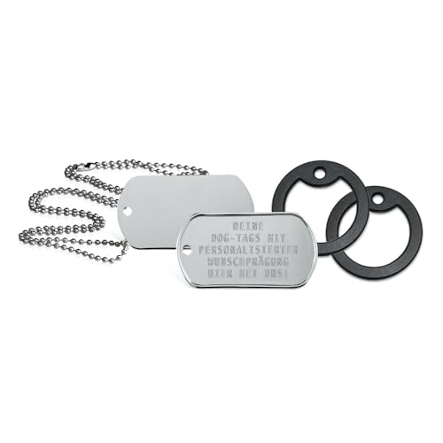 2 Stück personalisierte Erkennungsmarken | Dog Tag Kette mit Prägung | inklusive 2 Ketten & 2 Silencer im Set | diverse Texte und Motive möglich | Rambo | Militär Ausrüstung (Silbern Glänzend)