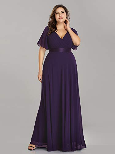 Image of Ever-Pretty Women's Chiffon Formal Evening Dresses for Curvy Women V-Neck Plus Size Floor Length Bridesmaid Dress