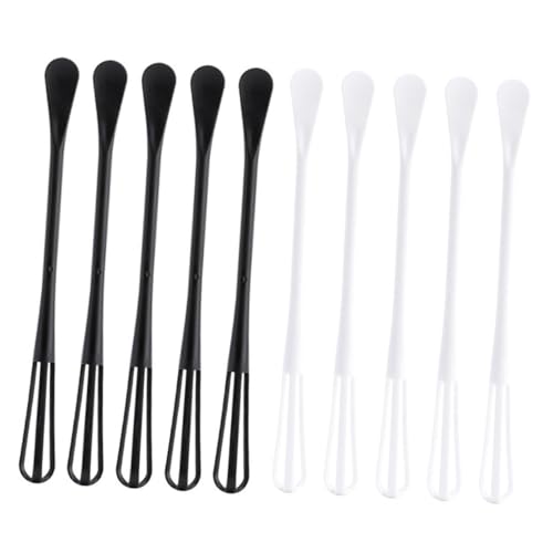 Toyvian Batidor Mezclador Manual de Huevos de Plástico 10 Piezas (5 Negro 5 Color Claro) para Cocina, Repostería y Hogar, Minicucharas Multiusos Resistentes y Fáciles de Limpiar