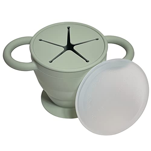 Image of BraveJusticeKidsCo. | Snack Attack II Snack Cup | Collapsible Silicone Snack Container | Toddler and Baby Snack Catcher Lid (Desert Sage)