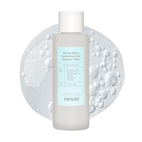 Meisani Rice & Shine Essence Toner - Tónico Esencia con Agua de Salvado de Arroz y Ácido Hialurónico que Hidrata, Suaviza y Refuerza la Barrera Cutánea | Cosmética Vegana Coreana | 150 ml