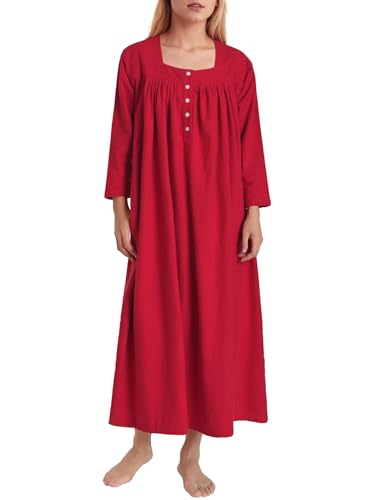 Latuza Women's Long Flannel Nightgown 3/4 Sleeve Cotton Nightgown with Pockets
