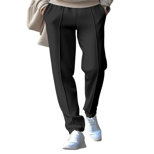 Mens Lightweight Casual Pants Fashion Solid Color Trousers Loose Closed Rope Straight Trousers Spring Autumn