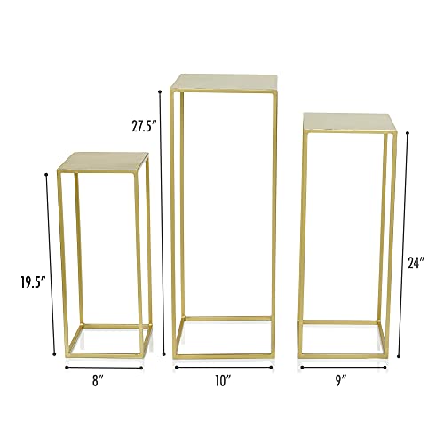 Kimisty Set 3 Gold Plant Stand Tall, Wedding Centerpieces, Pedestal End Table, High Square Nesting Rack Flower Holder, Display Corner Pot Rack, Tiered Planter, Wedding Decor, Modern Decorative Curio Stand, Rust-Free (Gold Iron) #TOP2