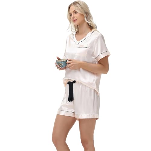 Image of 3 Piece Silk Satin Pajama Set for Women Soft Button Down Pjs