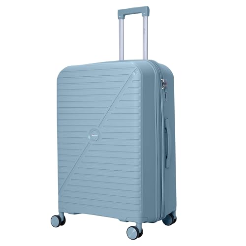 Senator Unisex Expandable Hard Case Luggage Lightweight PP Fashion Trolley Luggage with 4 Double Spinner Wheel and Safe Zippers KH1006 (Checked Luggage 28-Inch, Grey Blue)