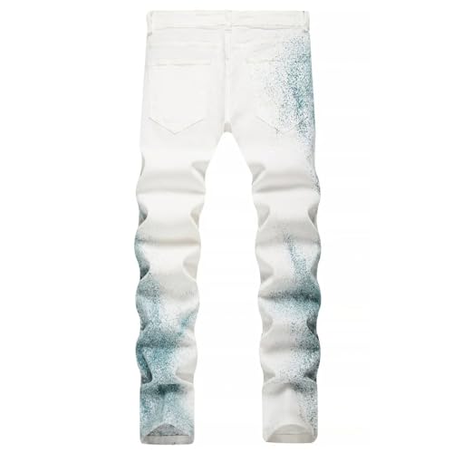 Men's Slim Fit Jeans, Mid Waist Stretch Denim Pants with Hand-Painted Patchwork, High Street Pencil Pants4