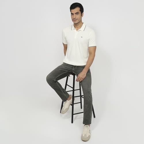 Image of Park Avenue Men Slim Fit Solid Pattern Cotton Polyester Blend Half Sleeve Polo Neck Casual T-Shirt