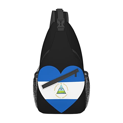 Mochila cruzada unisex Love Nicaragua Flag Sling negra miniatura 2