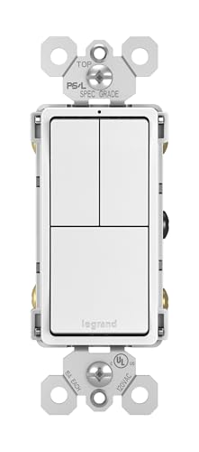 Legrand radiant RCD113WCC6 15 Amp Combination 3-in-1 Decorator Rocker Light Switch, Two Single Pole Switches and One 3-Way Switch, White (1 Count)
