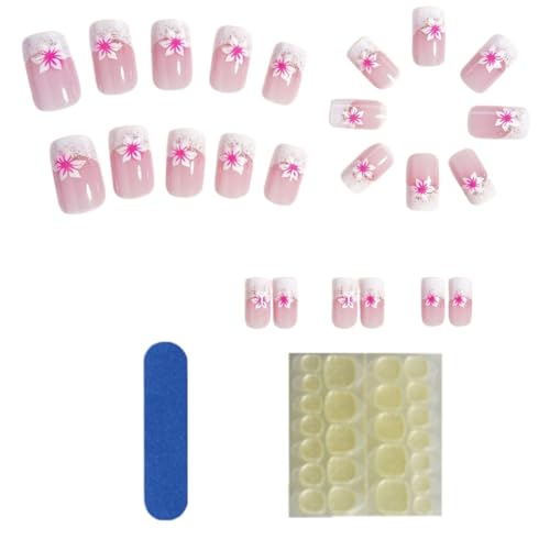 JEYORZY 24 Pezzi unghia Finte Rosa, Adesive, Corto, Quadrato, French Da Incollare Con Colla, Arte Per Unghie In Acrilico Per Donna, Ragazze, Ballerina