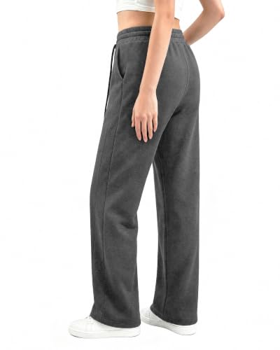 keriffe Womens Wide Leg Sweatpants High Waisted Lounge Cotton Sweat Pants | Teen Girl Baggy Joggers, Travel, Workout, Elastic Drawstring Waist, 2 Pockets — view 2