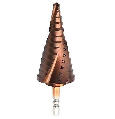 Meichoon Large Broca Escalonada 6-35mm HSS M35 Cobalto Broca Conica, Mango Hexagonal Ranura en Espiral Perforadora de Taladrao Cutting Enlarge Stainless Steel Quenching Steel Plate PCV Sheet DC1605