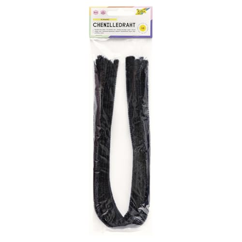 folia 77890 - Chenilledraht Pfeifenputzer 10 Stück in schwarz Durchmesser 8 mm und 50 cm lang ideal für Kinder zum Basteln und Gestalten von Tieren Figuren und anderen Formen