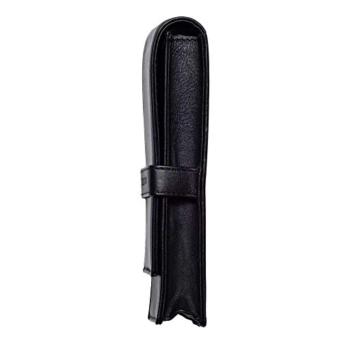 Image of DiLoro Leather Double Pen Case Pencil Pouch Holder for Two Fountain Ballpoint Rollerball Pens and Pencils (Black)