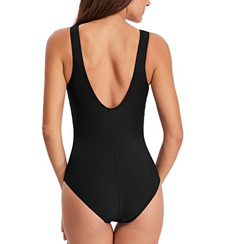 HAIVIDO Women's Athletic One Piece Swimsuits Racing Training Sports Bathing Suit Color Block Swimwear Black M