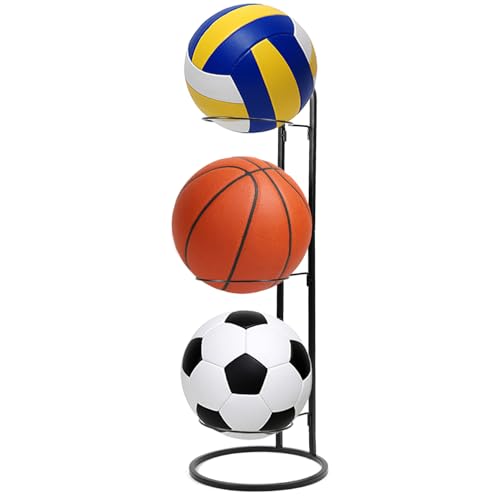QWORK Basketball Ball Storage Rack Vertical 3-Tier Design Wall-Mountable or Freestanding Space-Saving Solution for Basketball Football and Volleyball Storage