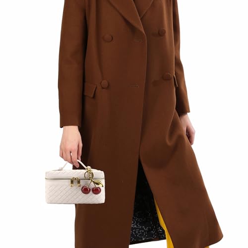 Image of Small Woven Box Crossbody Bags for Women Designer Leather Mini Top Handle Clutch Purse Square Vanity Bag with Cherry Charm