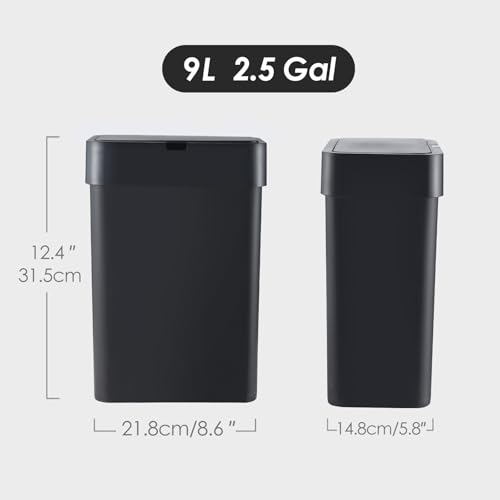 ELPHECO Bathroom Trash Can with Lid 2.5 Gallon Motion Sensor Slim Garbage Can Small Touchless Trash Bin Bathroom Decor 9.5 Liter Smart Waste Basket for Bedroom, Living Room, Toilet (Black) by ELPHECO - Image 2