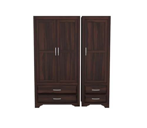 Image of Sheesham Wood Wooden 3 Door Wardrobe Organizer for Clothes | - Solid Wood Almirah with 4 Drawers, 4 Shelves - with Hanging Space Cupboard for Large Bedroom (Design 21)