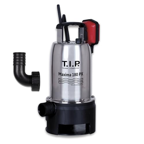 T.I.P. Schmutzwasser Tauchpumpe Edelstahl 180 PX - 10.500 l/h Fördermenge, 7m Eintauchtiefe, 7m Förderhöhe, leistungsstarke Tauchpumpe, robust und langlebig, ideal für Kellerentwässerung 30121