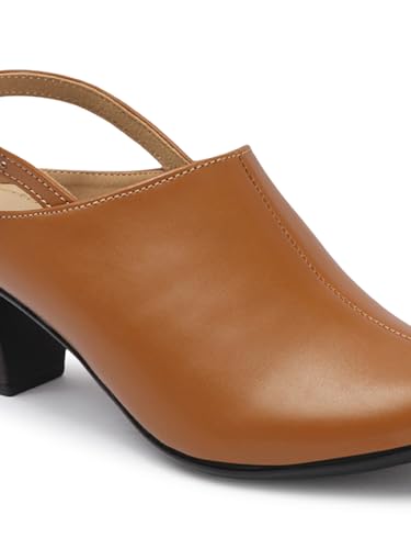 Image of Carlton London Women Comfortable Block Heel Round Toe Fashion Mule Shoes with Backstrap for Office, Casual and Formal Use