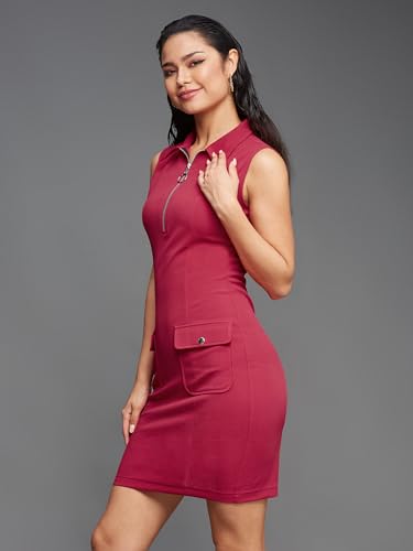 Image of Miss Chase Women's Sleeveless Collared Bodycon Above-Knee Polyester Dress