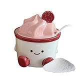 Generico Salero, simpático dibujo animado, utensilios de cocina de cerámica con tapa y cuchara – Simpático recipiente para azúcar | para cocina, comedor, cocción al horno, condimentos, ta