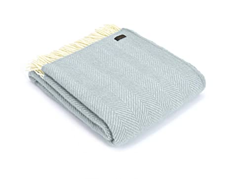 Tweedmill Textiles 100% Pure New Wool Fishbone Throw, Duck Egg, 150x180cm