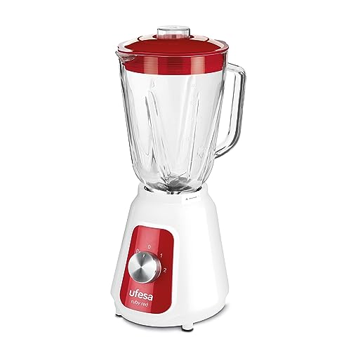 Ufesa BS4717 Ruby Red Frullatore Da Tavolo, 500 W Di Potenza, Caraffa In Vetro Da 1,5 L, Coperchio Con Chiusura Ermetica, 2 Velocità + Pulse, 4 Lame In Acciaio Inox - 5