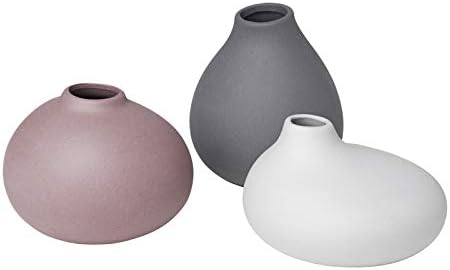 Blomus Nona Set of 3 Mini Vases Porcelain Colors Pewter, Microchip Grey and Bark (Mauve)