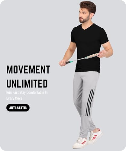 Image of SWADESI STUFF Athletic Track Pants for Men with Zipper Pockets | Stylish Regular Fit Stretchable Joggers