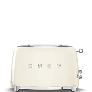 Smeg TSF01CRUS 50s Retro Style Toaster Bundle with Bamboo Tongs Cream 2 Slice