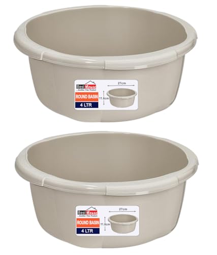 Best House | Round Basin | Kitchen Washing Up Bowl | 4 Litres | Cream | 2 Pcs | Multipurpose Bath Tub/Washing Tub for Kitchen Bathroom and Household Use (Pack of 2)