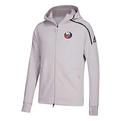 adidas New York Islanders NHL Men s Grey Primary Team Logo Z.N.E. Pulse Performance Full Zip Hoodie (Small)