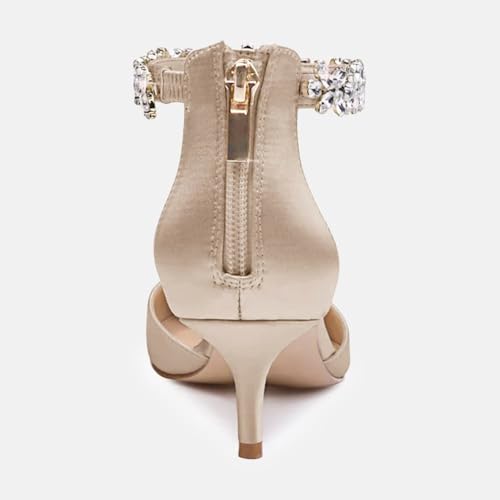 Image of Women's Wedding Rhinestones Low Kitten Heels Pumps Pointed Toe Dress Evening Shoes for Women Bridal Bride, Champagne, Size 7.5
