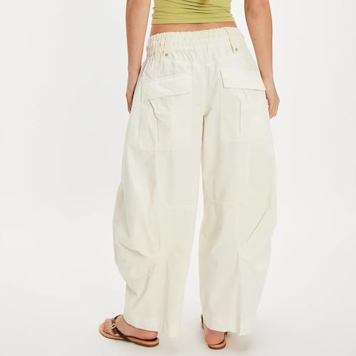 Womens Baggy Barrel Cargo Jeans Drawstring Elastic High Waisted Wide Leg Denim Pants with Pockets4