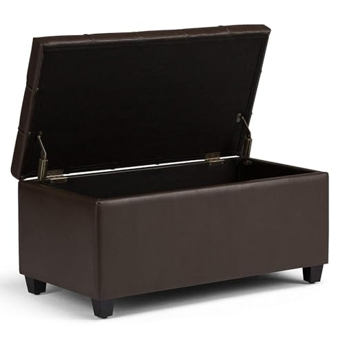Image of Storage Ottoman Bench with Hinged Lid, Faux Leather for Bedroom Living Room HallwayDark Brown (Brown)