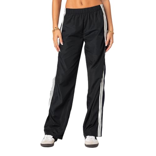 Women Casual Sweatpants Y2k Side Stripe Drawstring Sport Pants Wide Leg Jogger Pants with Pocket Summer Streetwear