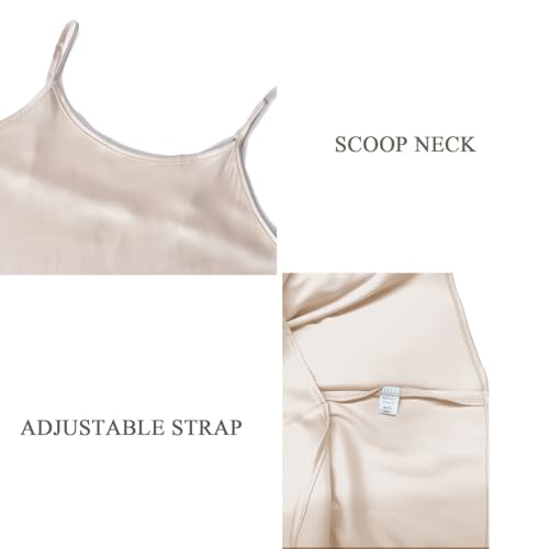 Image of Women's Long Silky Tank Top Adjustable Spaghetti Strap Camisole Slip Dress