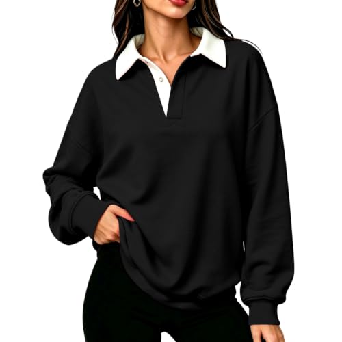 Women's Polo Shirts Button Down Casual Color Block V Neck Pullover - image 2