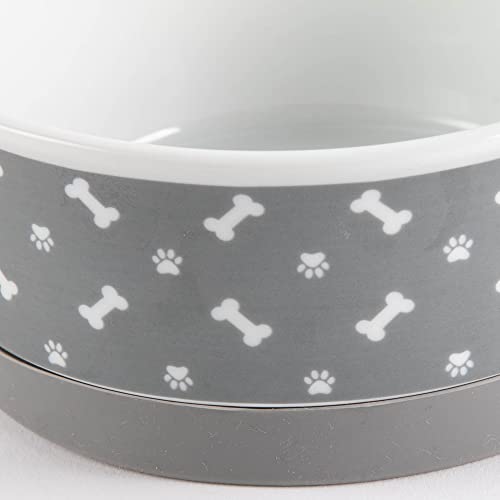 Bone Dry Ceramic Bone & Paw Pet Bowls, Dishwasher Safe, Small Set, 4.25x2, Gray, 2 Count