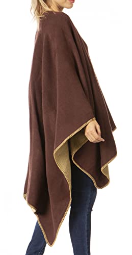 Sakkas Mari Women's Reversible Large Poncho Shawl Wrap Scarf Cape Ruana Blanket4