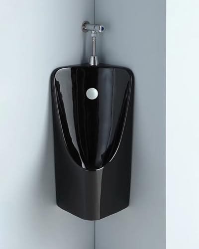 Urinario de Pared para Hombre Esquina, Inodoro Masculino de Cerámica - Descarga Manual, Urinarios para Baño Desagüe de Pared/Desagüe de Suelo, Urinario para Baño Garaje Sótano(Black)