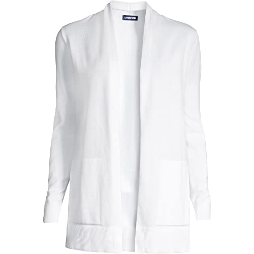 Lands' End Womens Cotton Long Sleeve Open Cardigan Sweater White Tall Small #TOP4