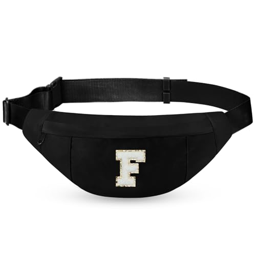 Image of Black Belt Bag Crossbody Initial Patch Fanny Waist Pack Travel Birthday Christmas Gift Idea for Her Daughter Teen Girls,Black F