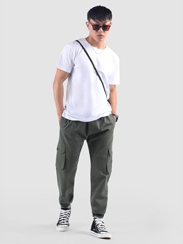 Image of Beyoung Cotton Regular Fit Heavy Gauge Cargo Joggers for Men | Ribbed Hem | Spacious Pockets | Track Pants | Elastic Waistband | Cargo for Men