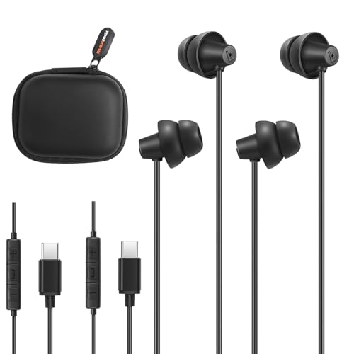 MAXROCK 2PCS sleep wired Headphones with USB-C Plug, Wired Ear Buds or sleeping earphones with Built-in Remote to Control Music, Phone Calls, and Volume for iphone15, Samsung android phones