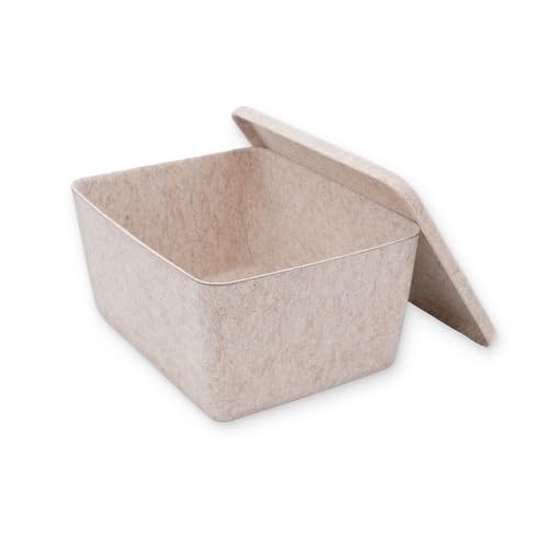 Image of Felt deep Storage Bin Natural lidded Drawer Organizer Caddy, Sand