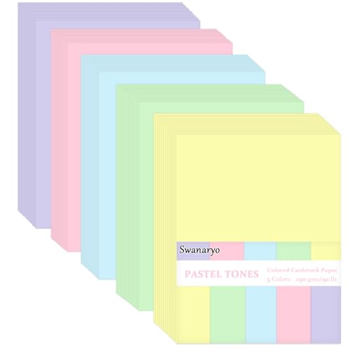 Pastel Card A4 100 Sheets 5 Colours Rainbow Coloured Card 92lb/250gsm for DIY Crafting Scrapbook Decoration